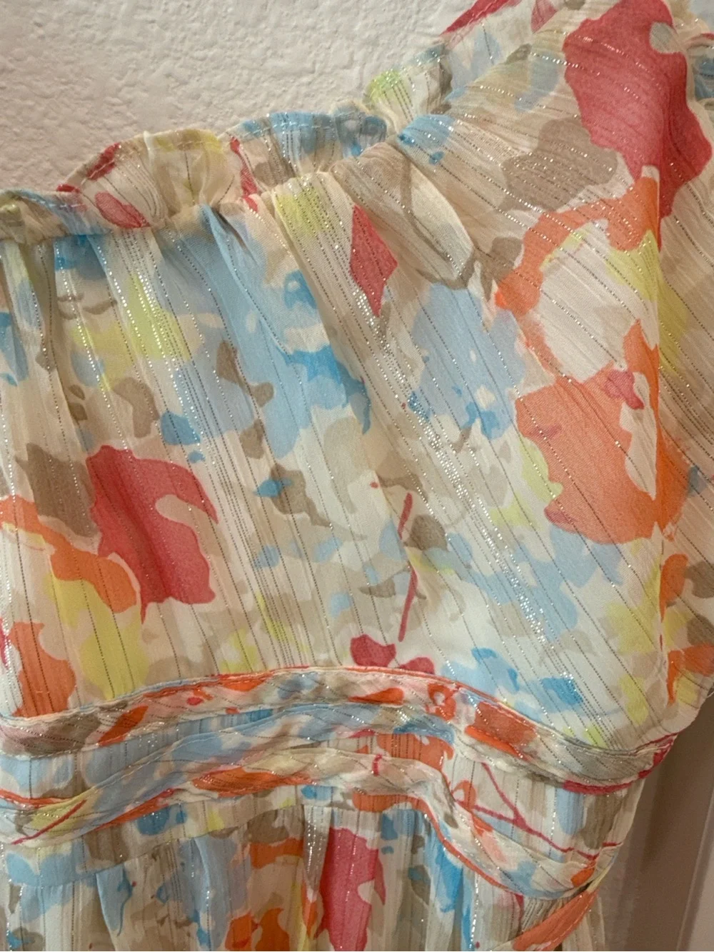 Likely Floral Metallic Thread Midi Dress Size 0 Watercolor Print